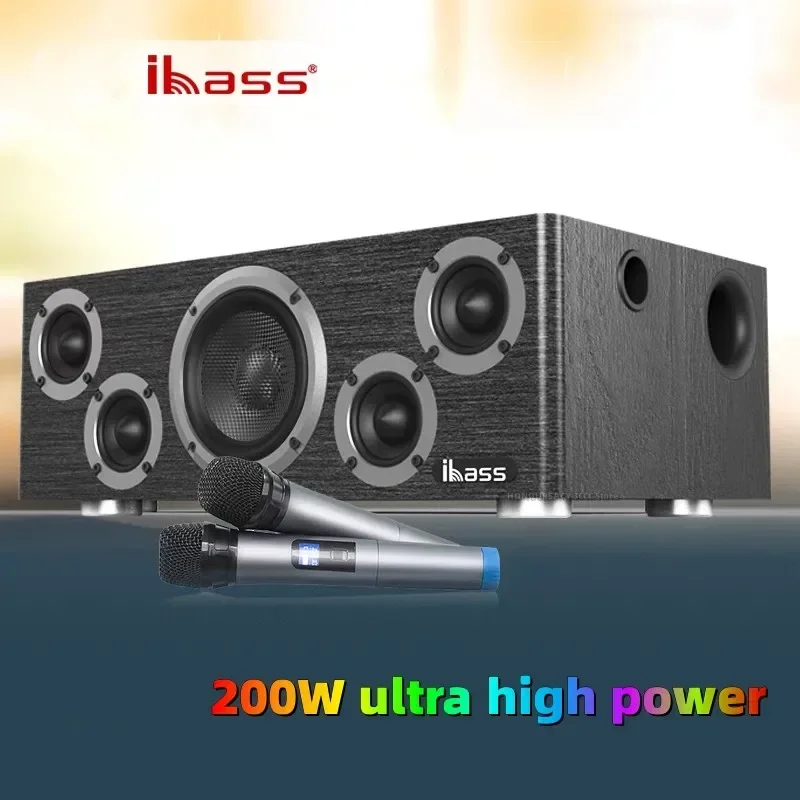 Ibass Solomax 200W High Power Portable Wooden Bluetooth Speaker Home Karaoke Stereo Surround Subwoofer TV Fiber Coaxial Speaker