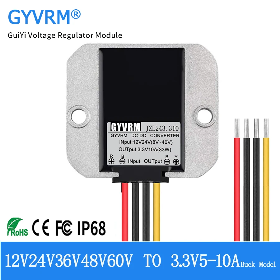 

DC-DC Buck Model 12V 24V to 3.3V 5A 6A 8A 10A optional DC power supply step-down module 36V 48V to 3.3V transformer converter