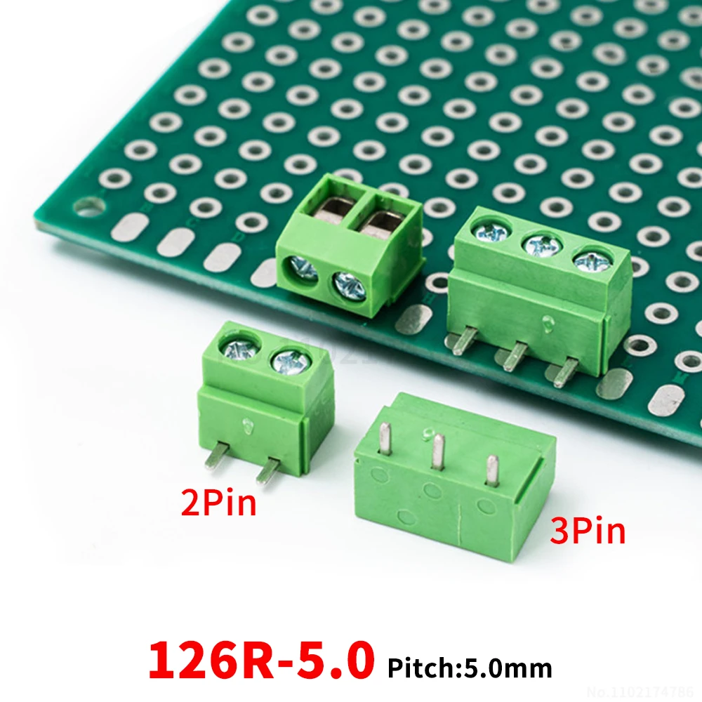 (10 pcs) KF 126R - 5.0mm pitch bent-pin PCB screw-type terminal block horizontal copper 90-degree bent pin 2/3p modular 126R 5.0