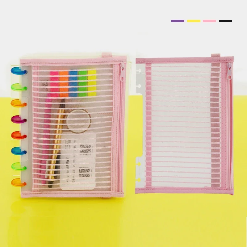 Color Disc-bound Notebook System Cover Storage Bag File Holder Stationery Pencil Pen Bag Mushroom Planner Accessories A5B6 Size