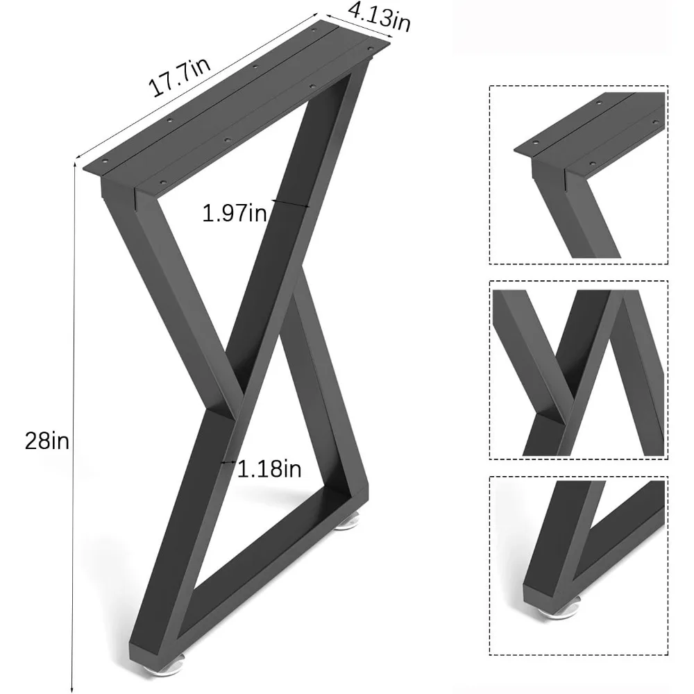 Patas de mesa de metal ajustables de alta resistencia de estilo rústico industrial, 28 pulgadas de altura, 17,7 pulgadas de ancho, pies protectores incluidos