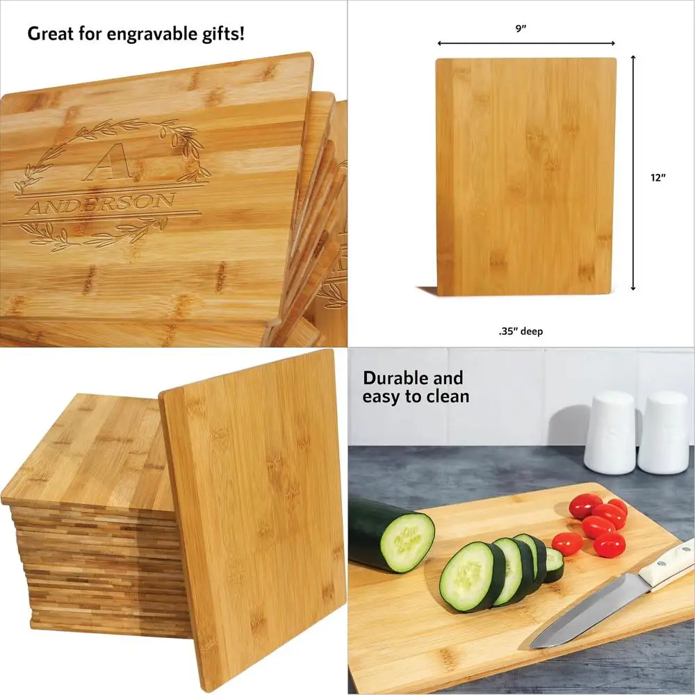 مجموعة بالجملة مكونة من 18 ألواح تقطيع من الخيزران مقاس 12 × 9، سميكة 0.35، مثالية للمطبخ وتناول الطعام، متينة وسهلة الصيانة