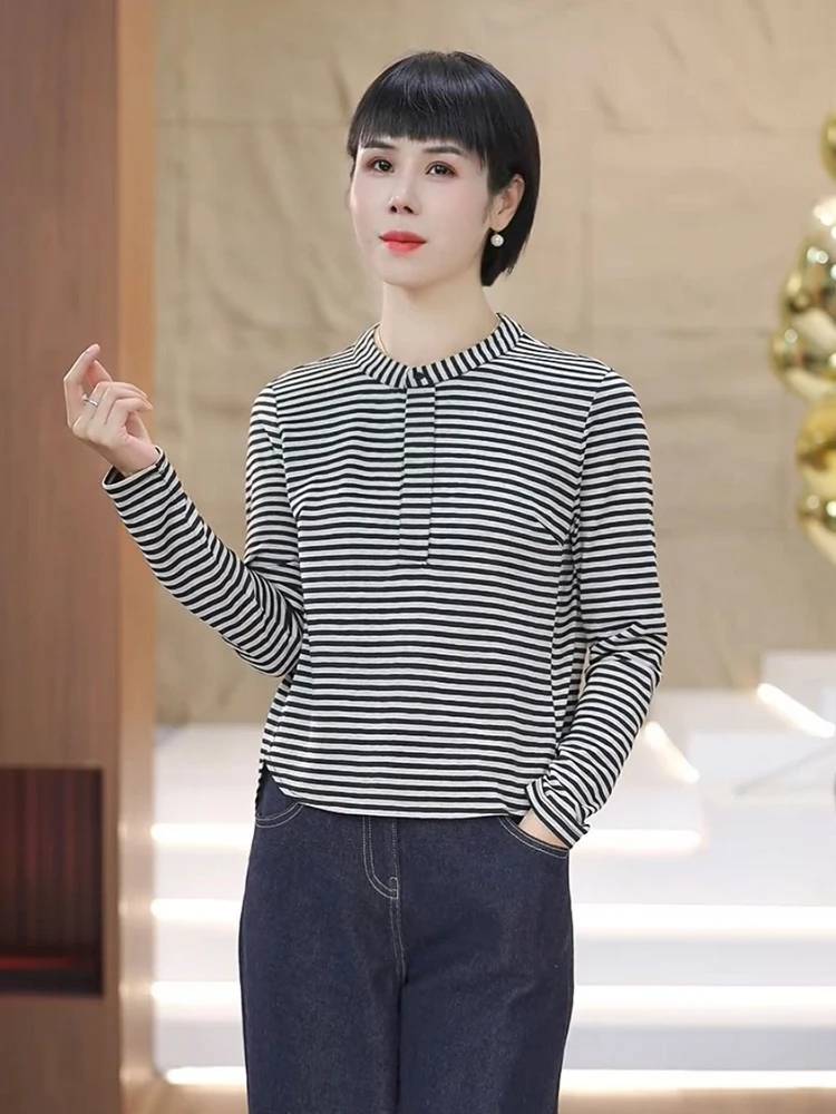T-shirt lunga Sve a righe casual Faionable Ele Agel Design Autunno Nuovo arrivo Abbigliamento premium da donna