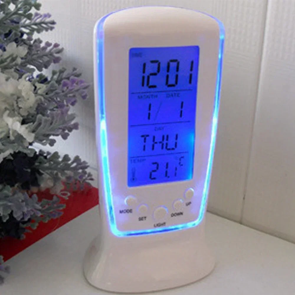 디지털 달력 온도 LED 디지털 알람 시계 블루 백라이트 전자 달력 온도계 Led 시계 시간