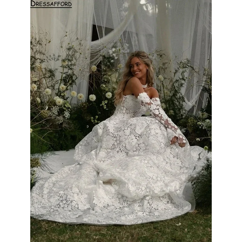 Vestido de novia de encaje personalizado, manga larga, Estilo Princesa, elegante vestido blanco a medida, vestidos de novia, vestido de novia Noiva