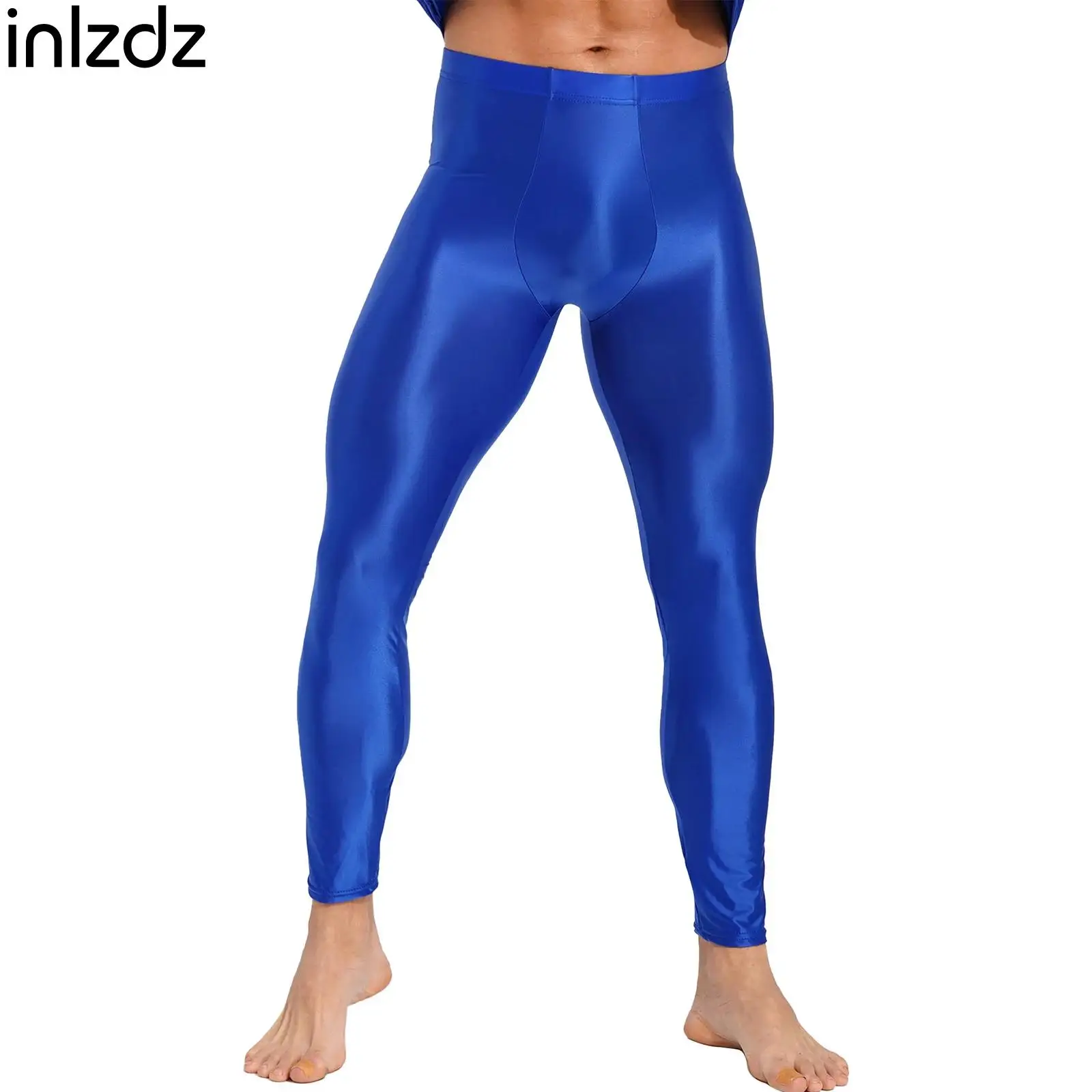 Men's Glossy Solid Color Leggings Ballet Pants Elastic Waistband Skinny Pants for Gym Yoga Exercise Swim Running Fitness Workout