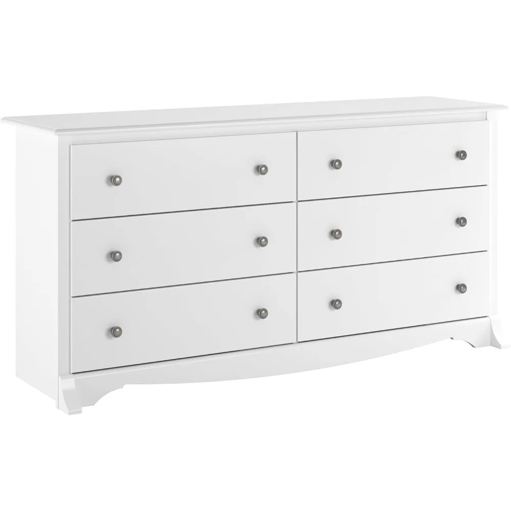 White double Bedroom Dresser, 6 drawer wide cabinet, traditional bedroom dresser, 59 