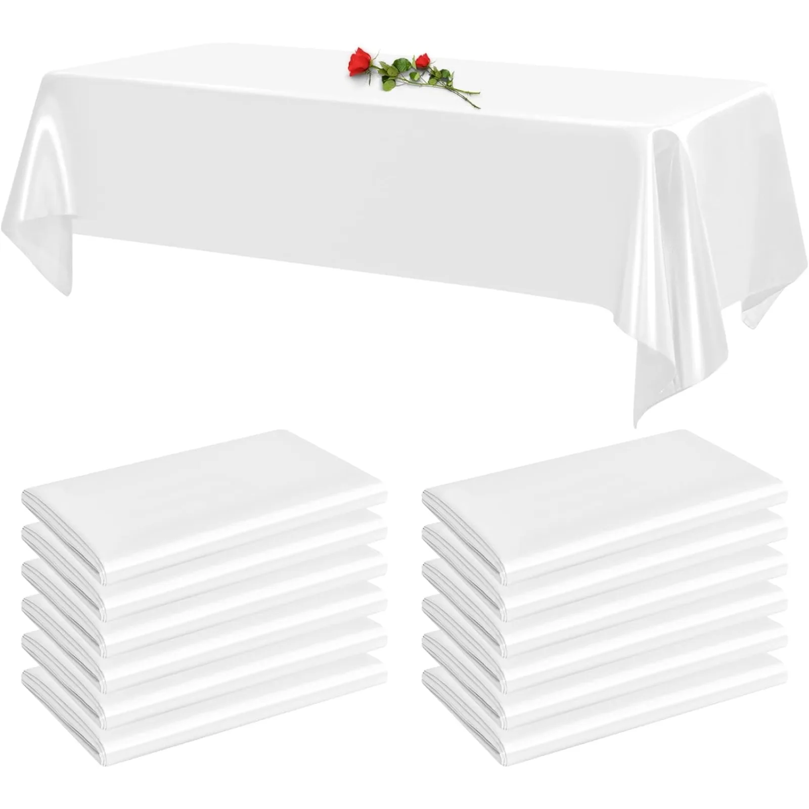 

US 12-Pack White Rectangle Tablecloths, Satin Tablecloths, 57x108 Inch Bright Silk Tablecloths, Smooth Fabric Table