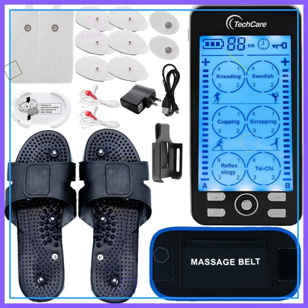 

TENS Unit Muscle Stimulator 24 Modes, 20 Intensities, Rechargeable with 10 Electrode Pads, Slippers & Belt for Back Pain Relief