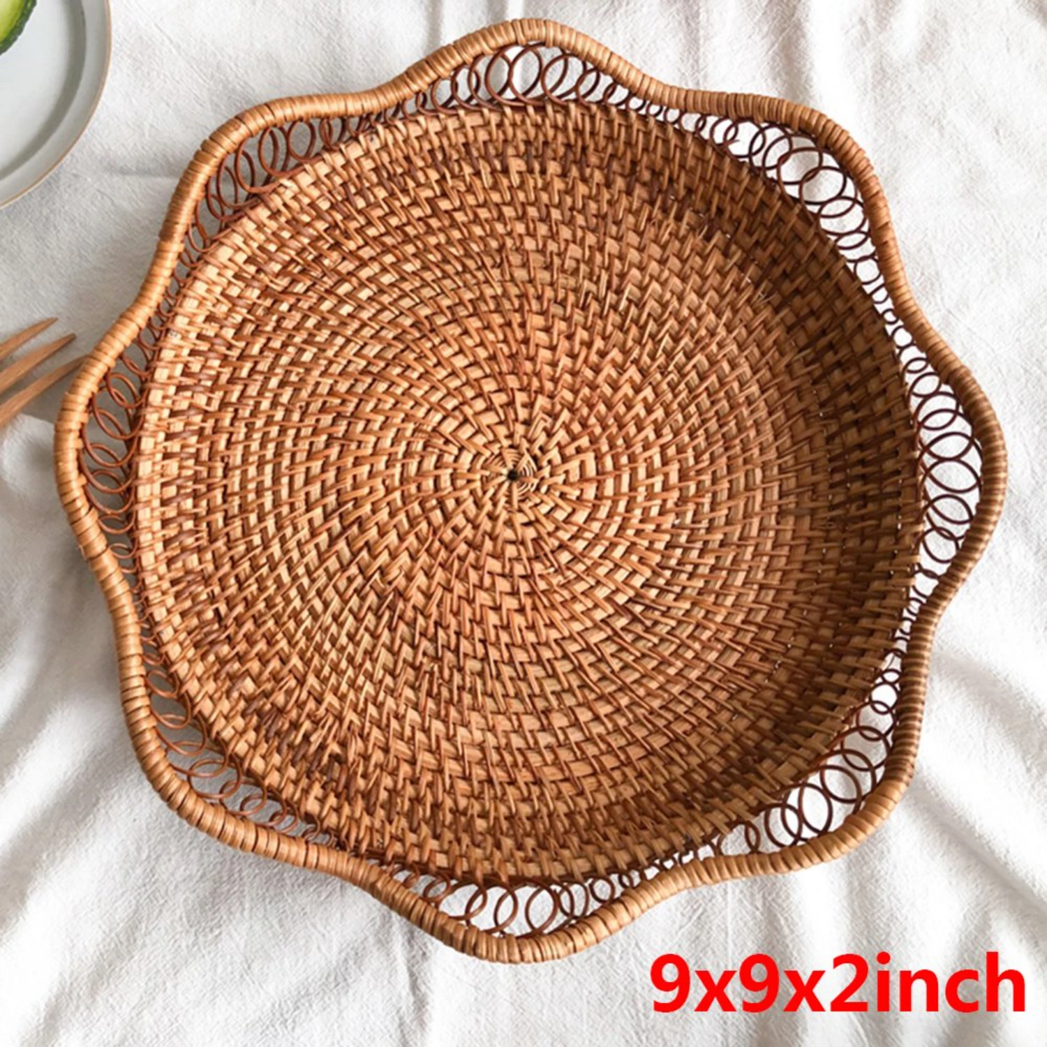 Round Fruit Baskets, Wicker Storage Bowls, Natural Woven Serving Basket Bowls, Decorative Baskets for Kitchen Counter Organizing