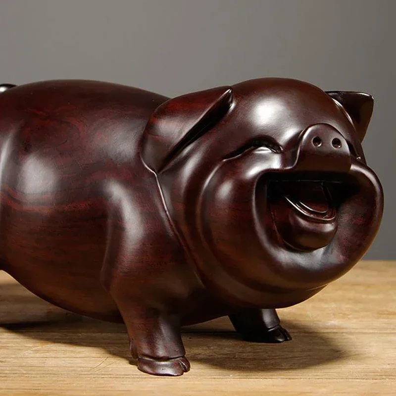 MOYU Feng Shui Wooden Crafts Carving Animal Pig Figurines Home Accessories Office Desktop Ornament Lucky Gift