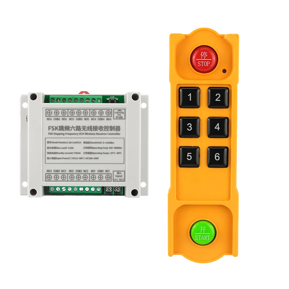 

420~450MHz Wide Voltage DC12V 24V 36V 6 CH Smart Remote Control Switch RF Wireless Controller for Motors Contactors PLC Modules