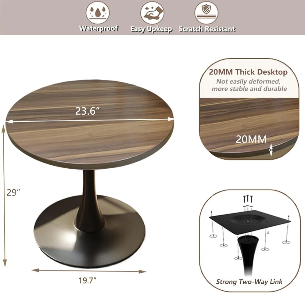 Tulip Table for 2-3 Persons Walnut Modern Round Dining Tables Mid-Century Kitchen Table Wooden MDF Top Steel Base Small for L