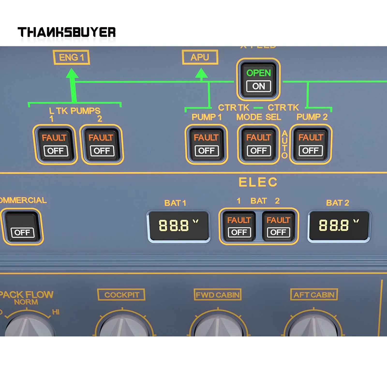 แผงควบคุมเหนือศีรษะ WINGFLEX Flight Simulator A320 พร้อมแผง IRS และแผงไฟ ออกแบบสำหรับแพลตฟอร์มพีซี