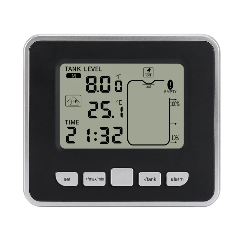 

Smart Wireless Water Tank Liquid Level Meter Temperature Sensor3.3Inch LED Display Digital Level Time Monitor