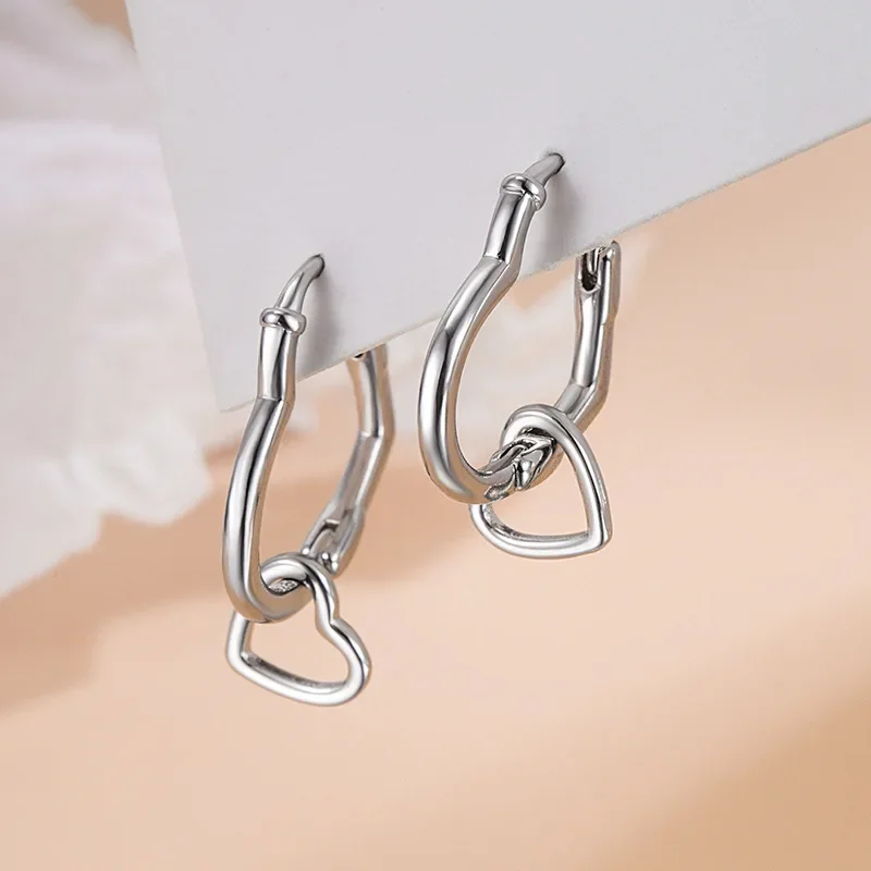 Elegant Dangle Earrings For Women Cute Heart-shape Hoops Connected Copper Female Romantic Drop Earring Jewelry Accessories Gift