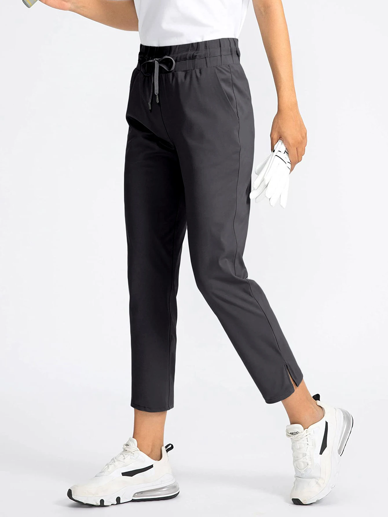 Women Loose Pockets Casual Elastic Waist Straight Pants Drawstring Solid Color Female All-Match Long Trousers New