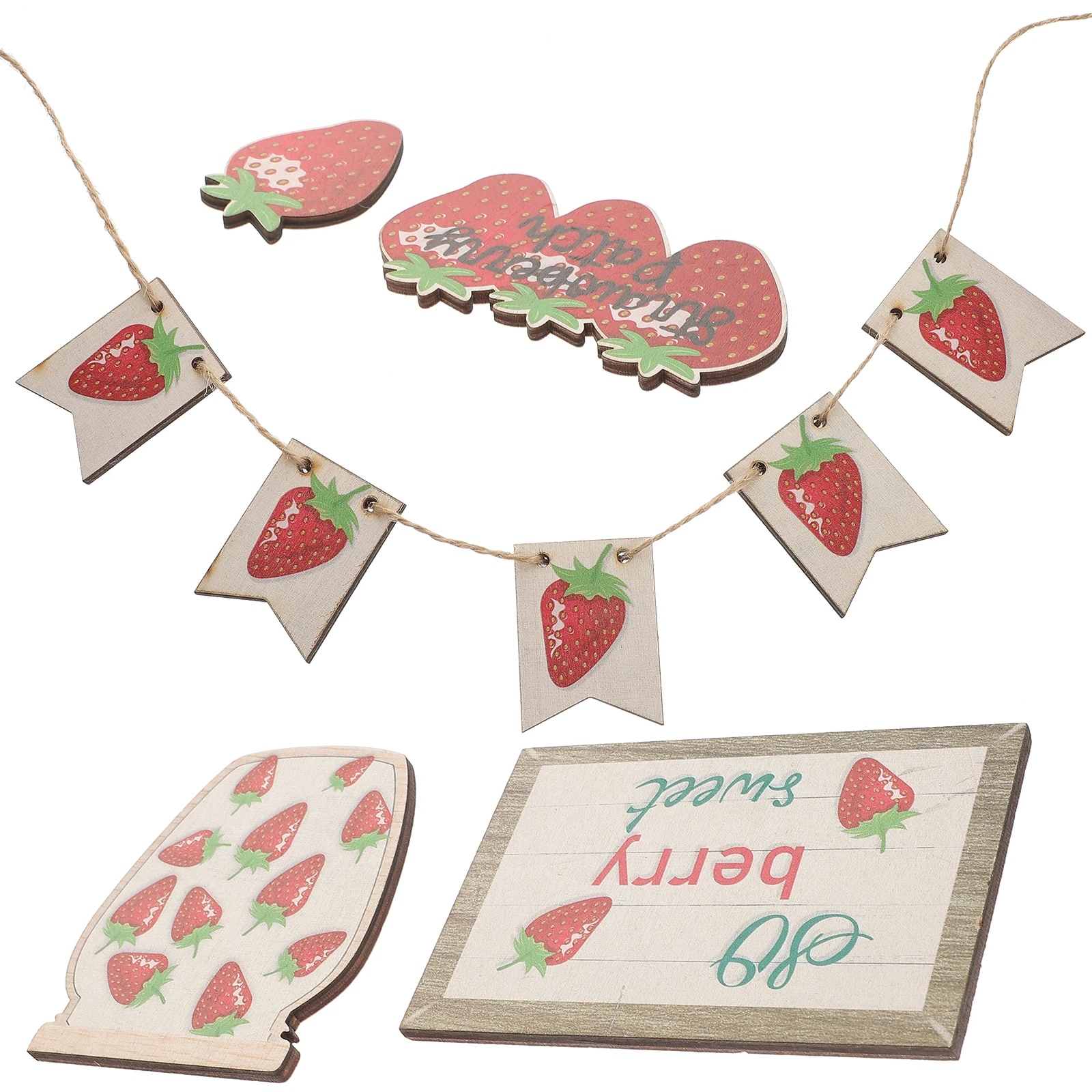 

1 set Strawberry Wooden Sign Decorations Craft Room Home Party Themed Tiered Tray Ornament Set Material Exquisite