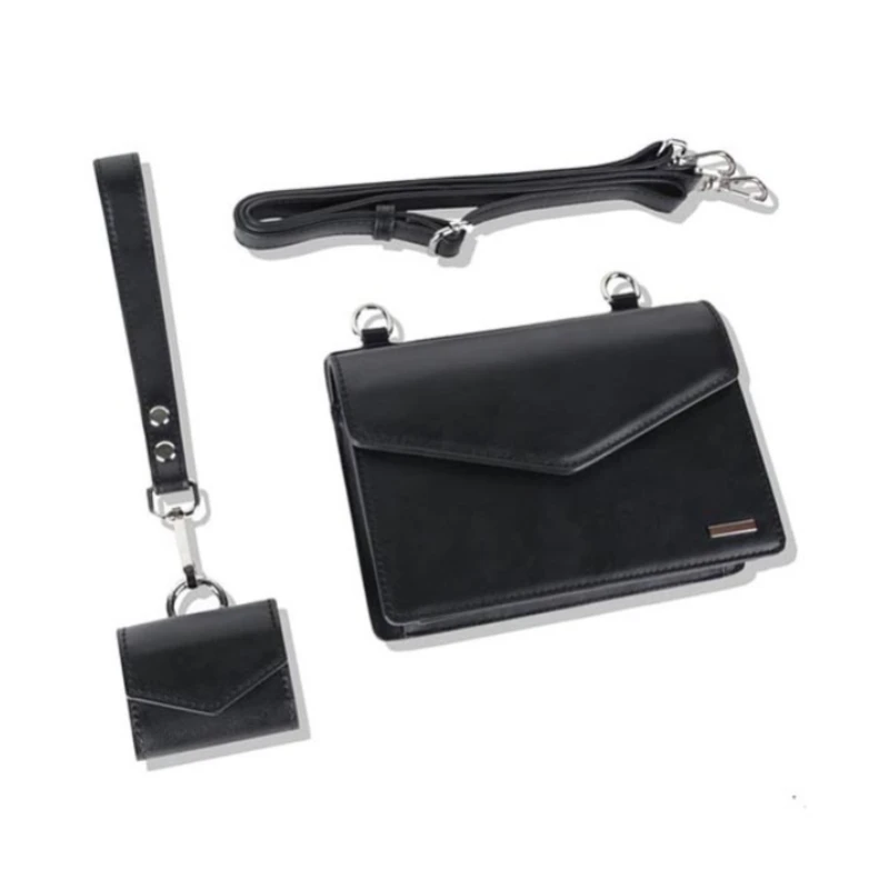 Vintage Man Small Square Bag Solid Black Designer Shoulder Bag with Coin Purse 2022 New Leather Flip Messenger Bags 2pcs Set