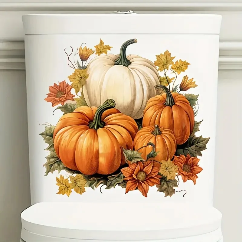 

Autumn Pumpkin Toilet Stickers Decoration for Living Room, Bedroom, and Home Decor Flowers Wall Decals Self-Adhesive