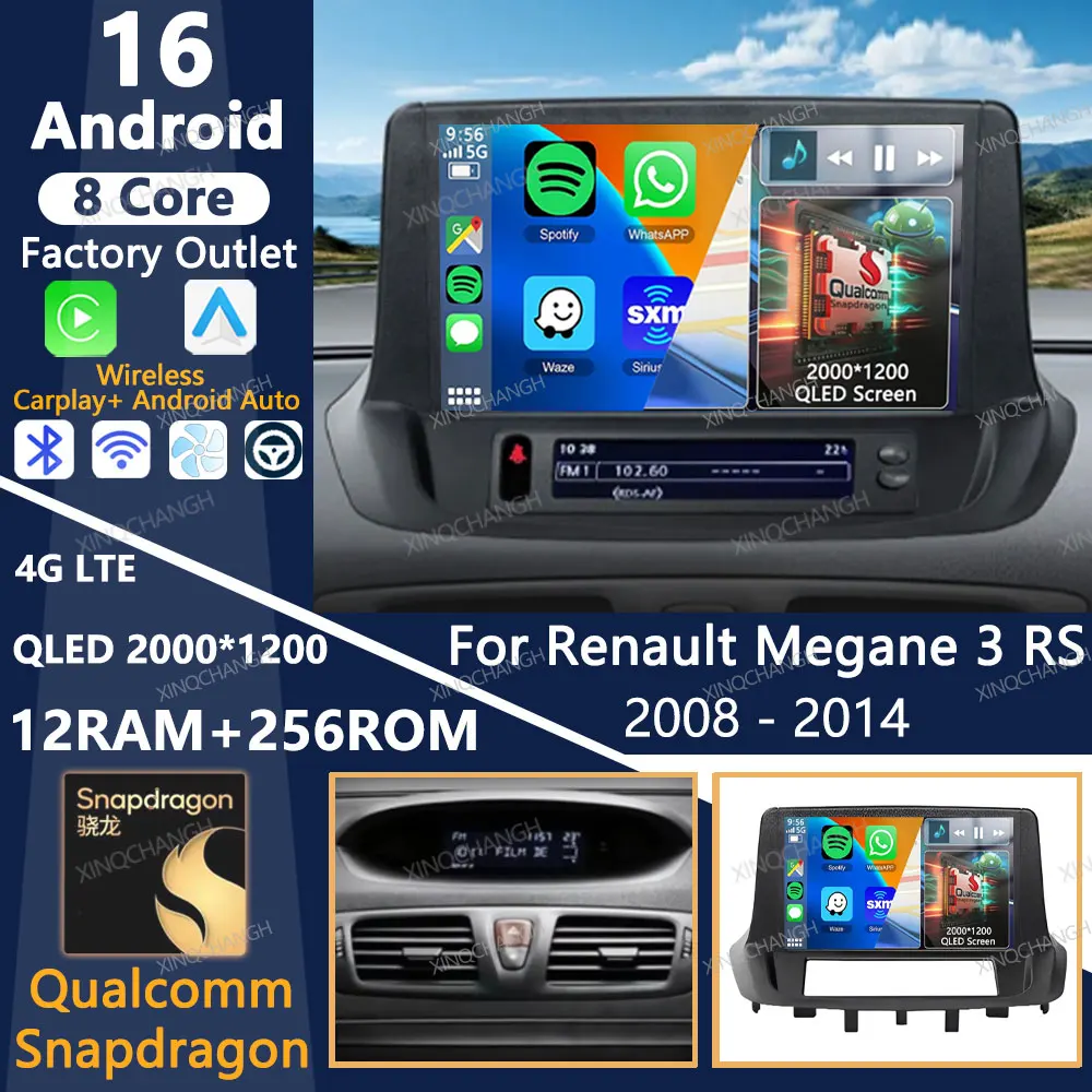 Radio para Auto Android 16 para Renault Megane 3 RS Fluence Samsung SM3 2008 2009 2010 2012 2014 Reproductor Multimedia Estéreo de Video GPS BT
