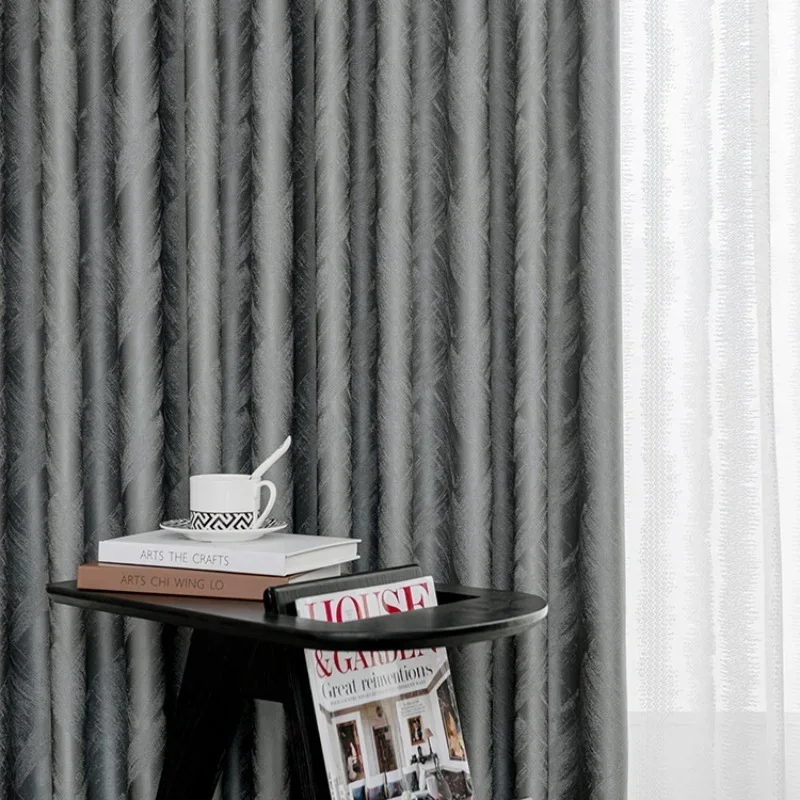 Modern Fashion Gray Precision Jacquard Luxury Curtain for Living Room Bedroom Blackout Window Decoration Dining Satin Elegant