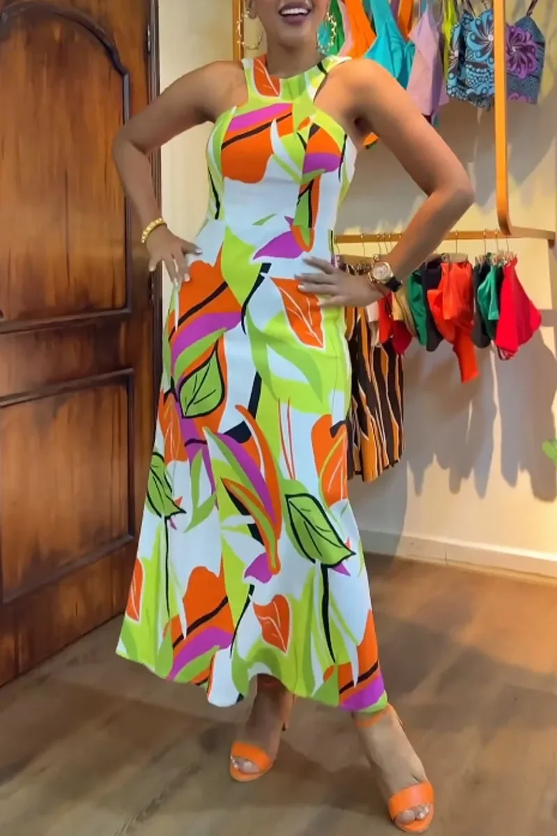 Vestido ajustado sin tirantes, sin mangas, estampado, cintura, diseño adelgazante, vestido suave con sensación de vibración para primavera y verano
