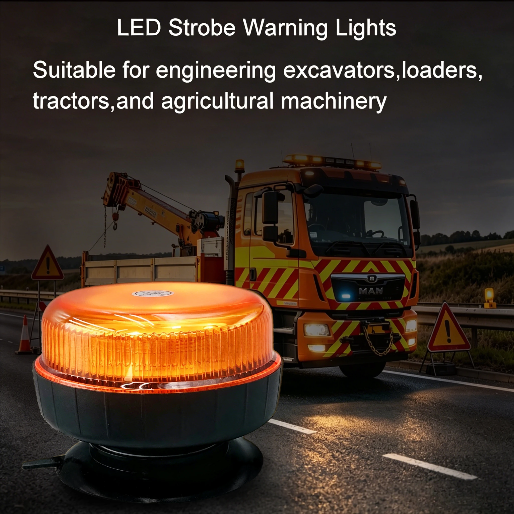 12V Amber LED Strobe Beacon Warning Light Magnetic Base Rotating Flashing Safety Lamp for Trucks Forklifts