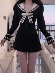 2025 Spring Sweet Lapel Tie Dress Women Korean Fashion Thin Fake Two A-line Dresses Preppy Style Ruched Casual Clothing Party