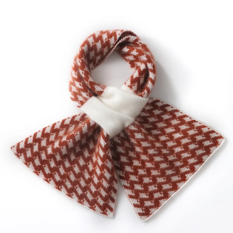 Pure cashmere scarf, women's checkered cross diamond-shaped neck cover, high-end brand wool, men's neck protection small scarf