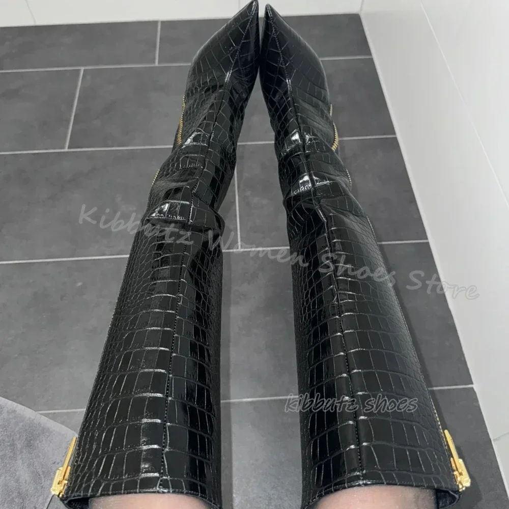 

Side Zipper Boots Knee High Genuine Leather Fashion Novelty Sexy Concise Solid Color Women Shoes Newest Pointed Toe Kitten Heels
