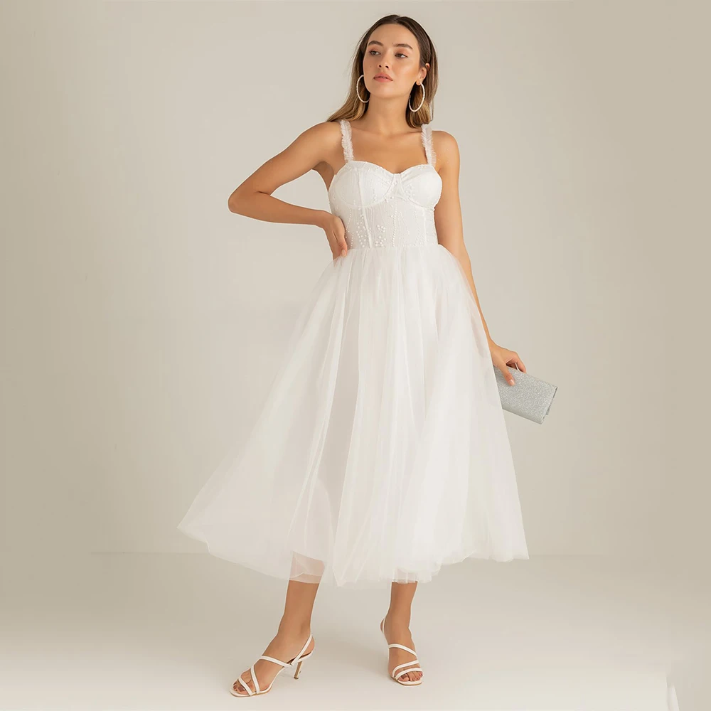 Vestido de casamento branco tule renda querida a linha curto vestido de casamento para as mulheres 2022 noiva sem mangas simples vestido de noiva midi