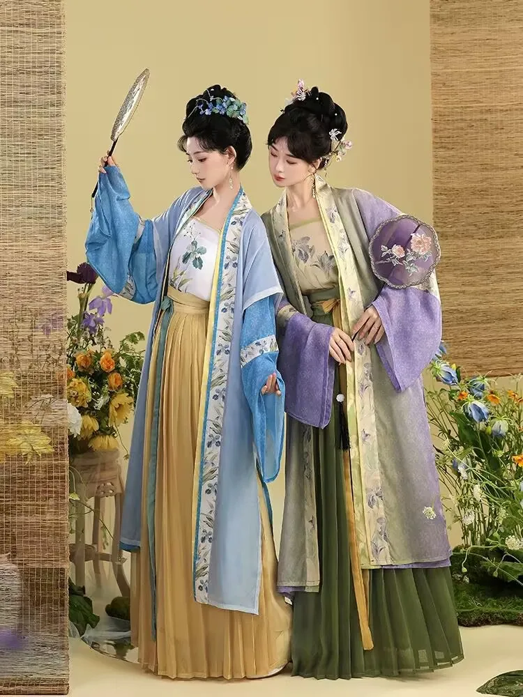 Vestido Hanfu para Mujer, Estilo Chino Vintage de la Dinastía Song, Conjuntos Hanfu para Disfraces de Halloween, Conjuntos de 3 Piezas en Naranja, Azul, Morado y Verde