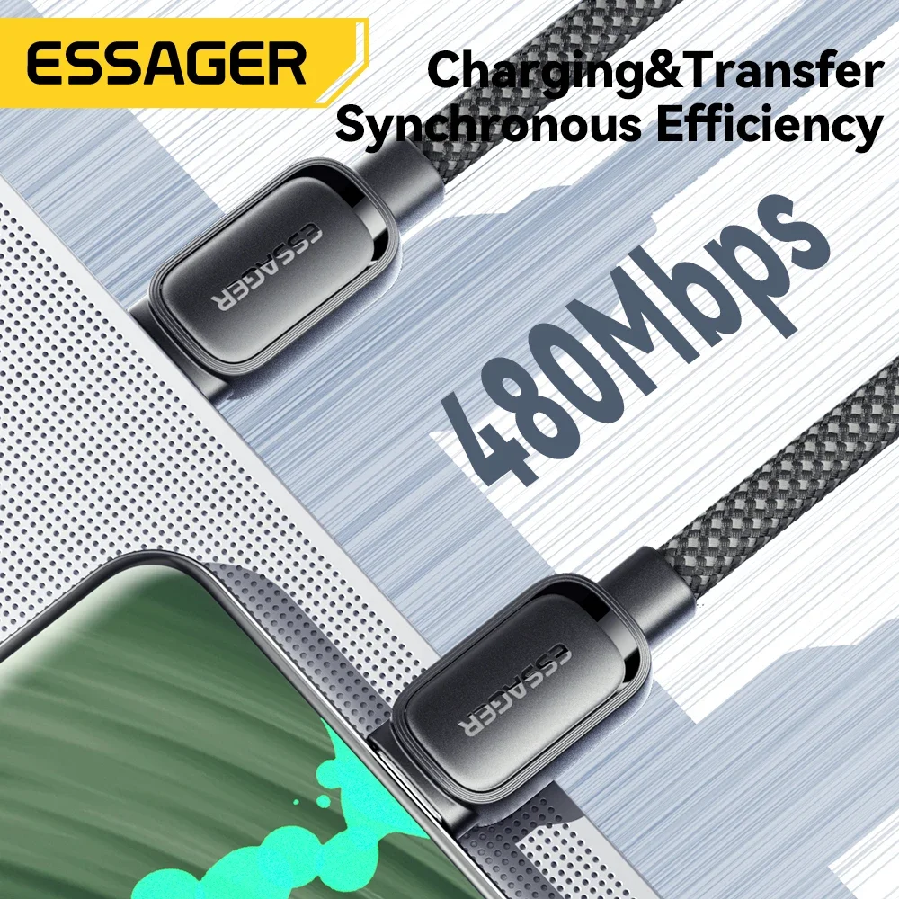 Essager PD 100 واط 60 واط شفط مغناطيسي مضاد لللف نوع C إلى C كابل شحن سريع سلك الحبل لسامسونج هواوي Xiaomi لينوفو