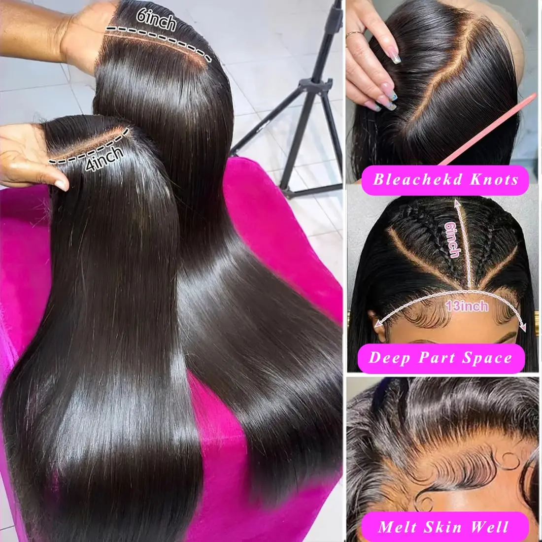 360 Lace Front Wigs Human Hair pre plucked Straight Lace Front Wigs Human Hair 13x4 Full Lace Human Hair Wigs For Black Women image 4
