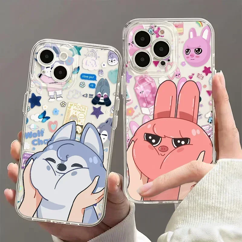 Cute Cartoon S-Stray K-Kids Phone Case For iPhone 16 15 14 13 12 11 Mini Pro Max X XR XSMax 7 8 Plus SE20 Transparent Cover Gift