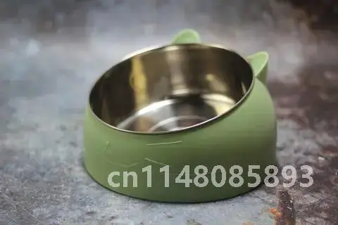 400ml Stainless Steel Cat Bowls 15 Degrees Tilted Non-slip Base Dog Bowl Puppy Pet Food Drink Feeder Neck Protection Dish Bowl