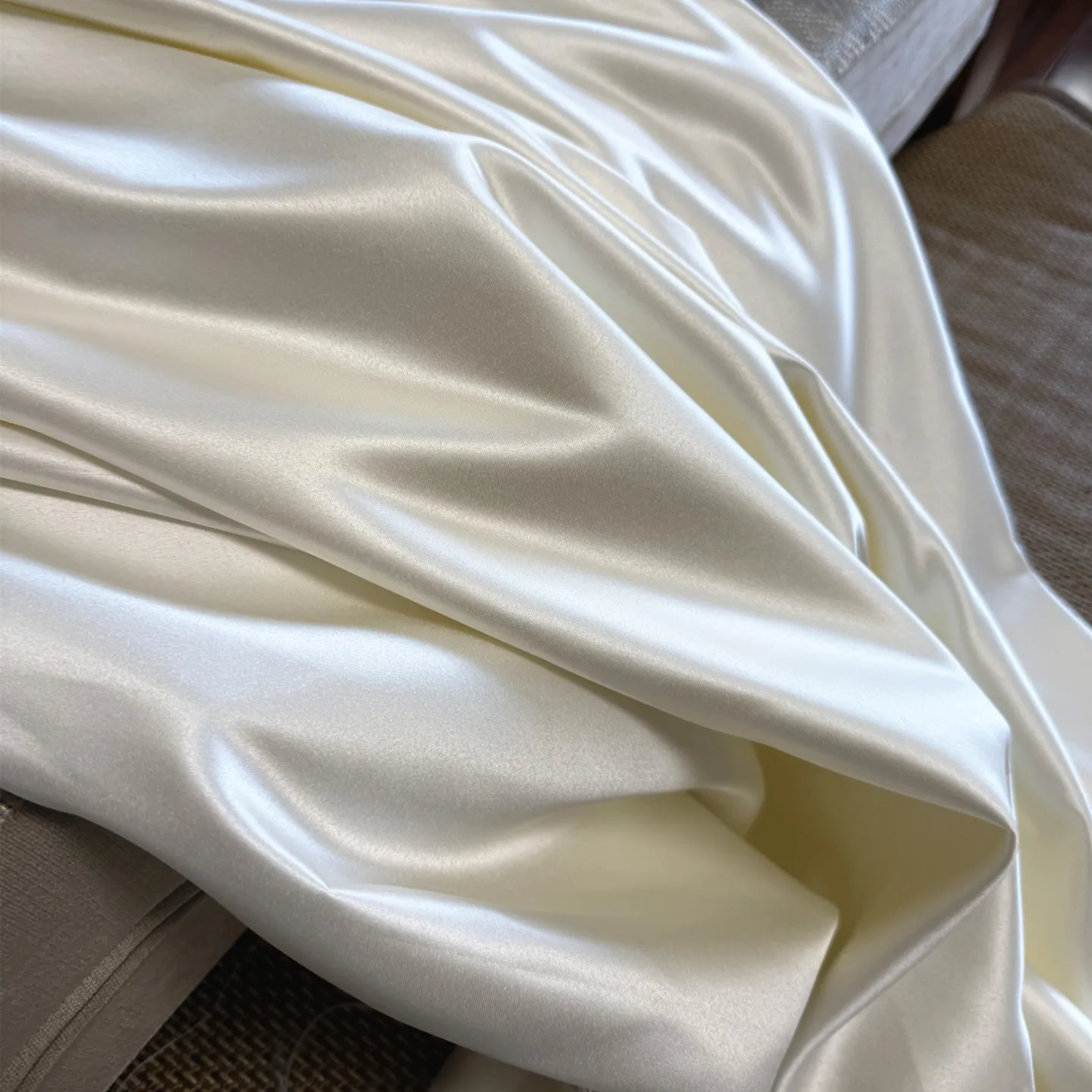 Beige Apricot White Solid Satin Fabric, Smooth Plain Satin Cloth for DIY Wedding Dresses, Evening Gowns, Wedding Backdrop
