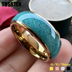 TUSSTEN-anillo de compromiso de tungsteno Multico para hombres y mujeres, incrustaciones de turquesa triturada, ajuste cómodo, 4 MM, 6 MM, 8MM, envío directo
