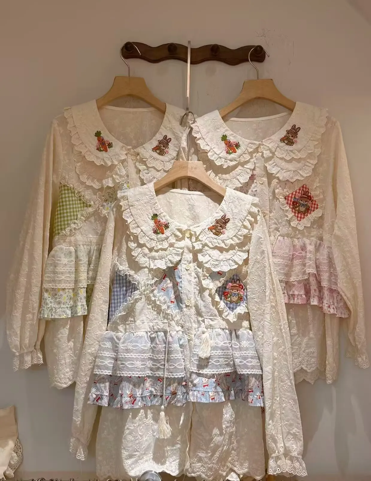 Mori Girl Retro Lolita Style Shirt Female Kawaii Embroidery Cotton Long Sleeeve Blouse Women Sweet Lace Ruffles Tops