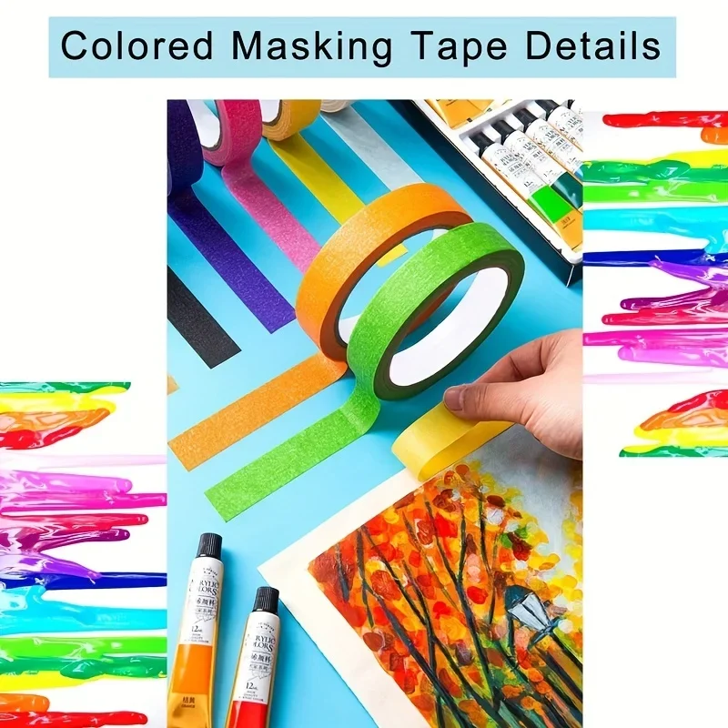 6 Rolls of Colored Masking Tape, Colored Painter's Tape for Arts and Crafts, Pack of 6, 1cm x 13m Drawing Tape, Craft Tape