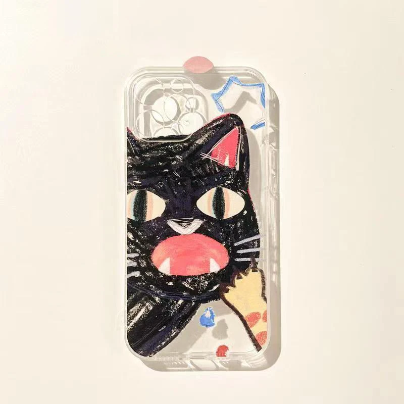 Ins スタイル塩漬け魚猫プリントクリア電話ケース iPhone 17 15 11 13 14 12 16 プロマックス XS XR × 7 8 プラス 16e 13 ミニソフトカバー