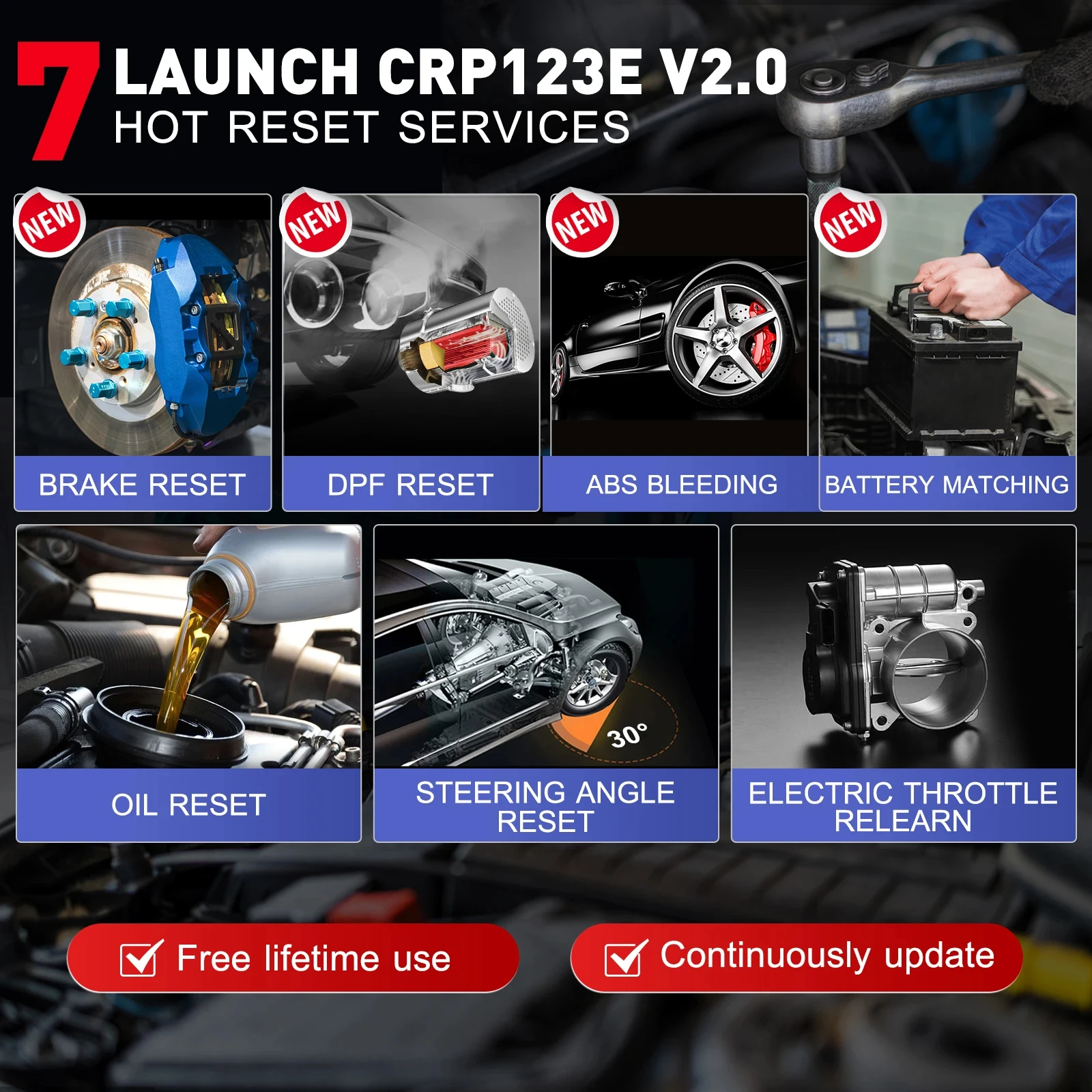 Launch CRP123E V2.0 X431 CRP123E OBD2 Automotive scanner 4 System Car diagnosis Oil ETC SAS Reset CRP123x crp123i Code reader