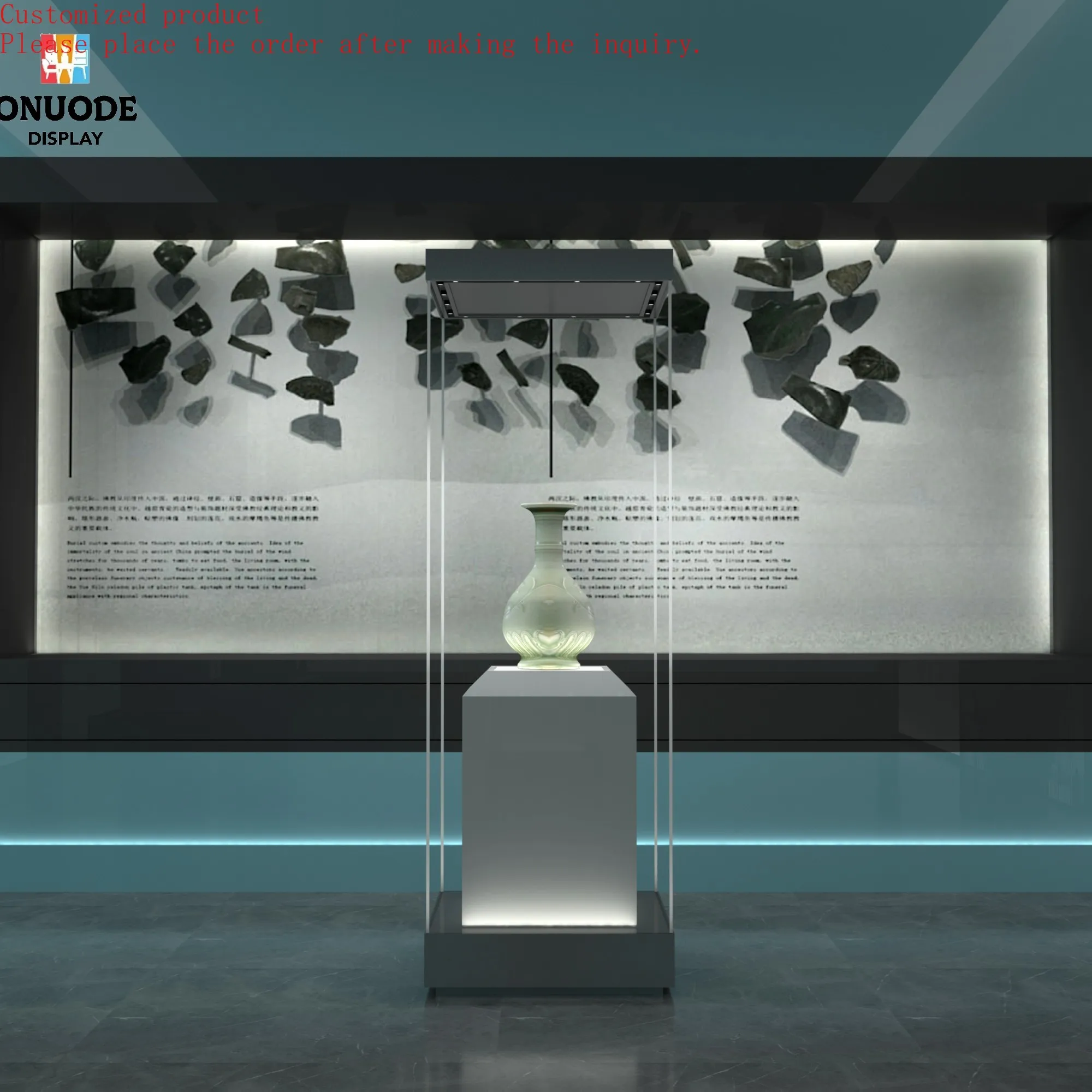 

Custom.Custom High-End Panoramic Glass Museum Display Showcase With LED Lighting Exhibition Display Stand museum Showcases