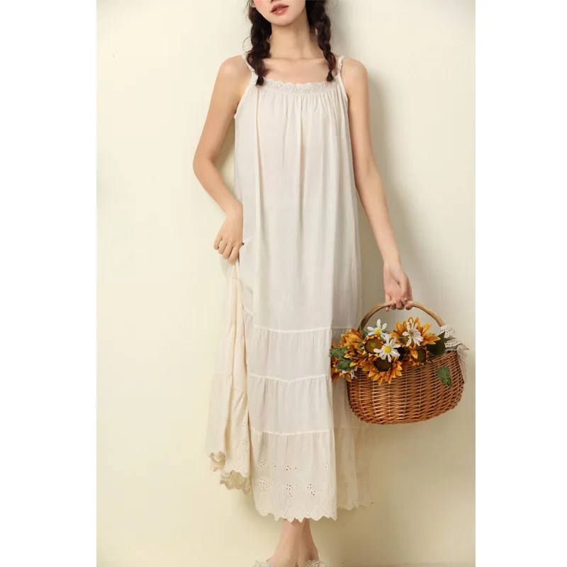 Sweet Cute White Cake Dress Women Loose Sleeveless Spaghetti Straps Inside Stacked Long Dress Girls Summer Beach Holiday Dresses