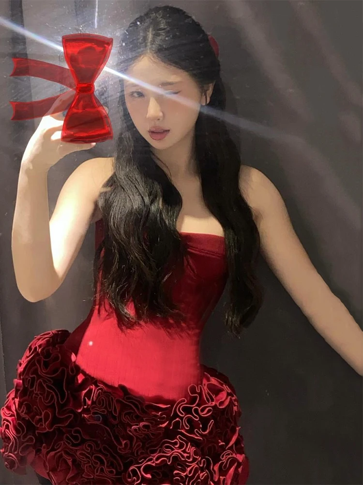 Red Sexy Strapl Bodycon Dr Women's Evening Gown Weir Puss High Waist Bouffant Skirt Polyester Spandex Blend ort Dr