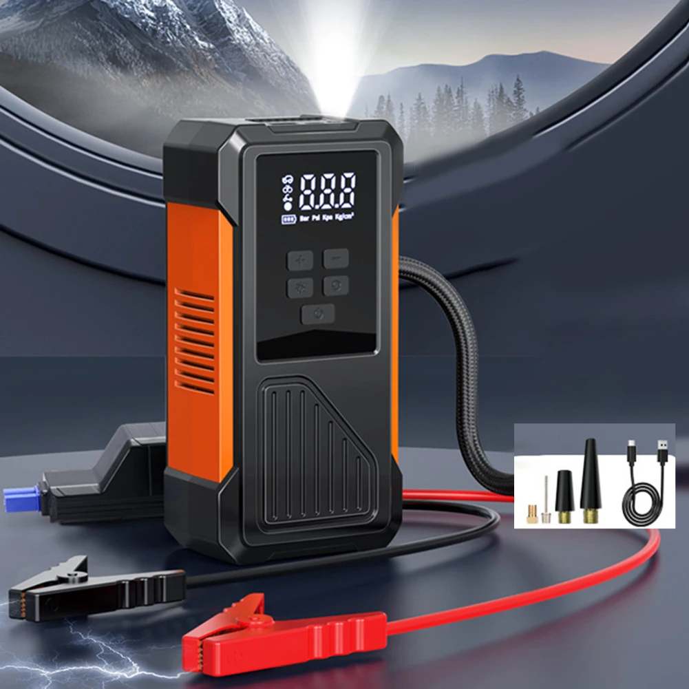 

Автомобильный аккумулятор, стартер и машина для накачивания, установленный на автомобиле, источник питания емкостью 6000 мАч с несколькими режимами накачивания и ЖК-экраном
