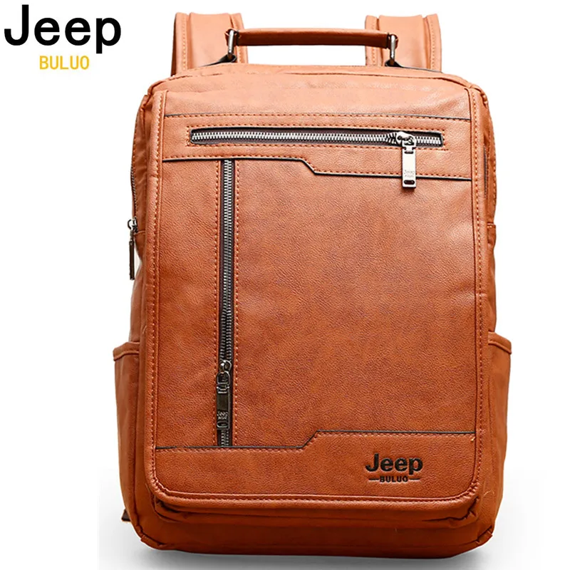 JEEP BULUO Men College School Bag PU Backpack Design Luxury Backpacks Business Male Shoulder Fashion Large Capacity Bags Travel