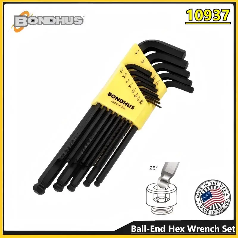

BONDHUS 10937 Набор шестигранных ключей с шариковой головкой из 13 предметов (включает ключ с L-образной ручкой), размеры 0,050–3/8 дюйма, инструменты для ремонта велосипедов