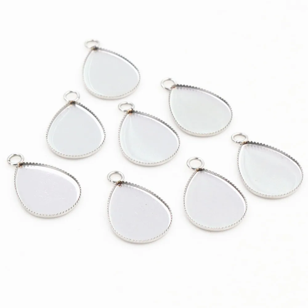 ( No Fade ) 20pcs 13x18mm Inner Size Stainless Steel Material Drop Style Cabochon Base Cameo Setting Pendant Tray (D2-69)